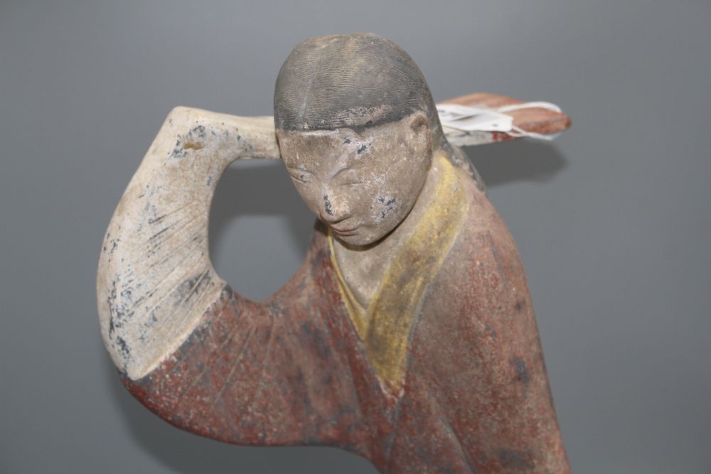 A large Chinese Han style pottery dancer, height 54cm